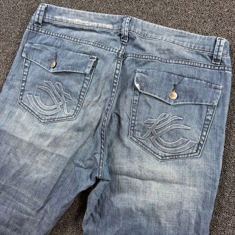 Kenneth Cole New York Mens Jeans 35x31 Distressed Straight Leg Blue Denim Grunge
